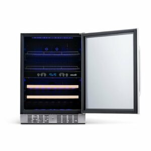 NewAir - 20 Bottle and 70 Can Dual Zone Wine and Beverage Fridge with SplitShelf™ and Smooth Rolling Shelves - Stainless Steel