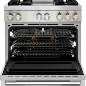 JennAir - RISE 5.1 Cu. Ft. Freestanding Dual Fuel True Convection Range with Self-Cleaning and Griddle and Steam Assist - Stainless Steel