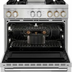 JennAir - RISE 5.1 Cu. Ft. Freestanding Dual Fuel True Convection Range with Self-Cleaning and Griddle and Steam Assist - Stainless Steel