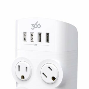 360 Electrical - Revolve24, 4 Rotating Outlets/ 4 USB-A 1080 Joules Surge Protector - White