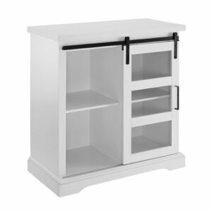 Walker Edison - Sliding Glass Door Modern Buffet Cabinet - White