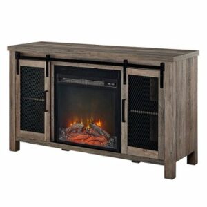 Walker Edison - Rustic Two Sliding Door Fireplace TV Stand for Most TVs up to 52" - Grey Wash