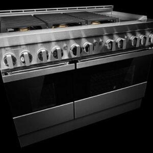 JennAir - NOIR 6.3 Cu. Ft. Freestanding Double Oven Gas True Convection Range with CustomClean™ - Floating Black Glass