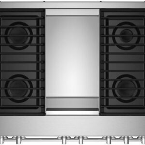 JennAir - NOIR 5.1 Cu. Ft. Freestanding Dual Fuel True Convection Range with Self-Cleaning and Griddle and Steam Assist - Floating Black Glass