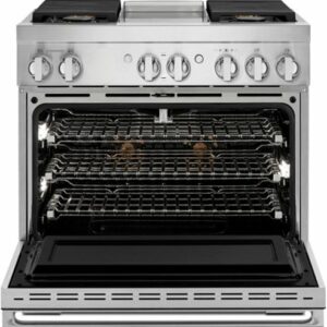 JennAir - NOIR 5.1 Cu. Ft. Freestanding Dual Fuel True Convection Range with Self-Cleaning and Griddle and Steam Assist - Floating Black Glass