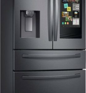 Samsung - 22.2 cu. ft. 4-Door French Door Counter Depth Smart Refrigerator with Family Hub - Black Stainless Steel