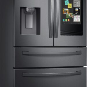 Samsung - 22.2 cu. ft. 4-Door French Door Counter Depth Smart Refrigerator with Family Hub - Black Stainless Steel