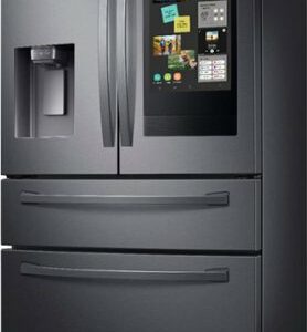 Samsung - 22.2 cu. ft. 4-Door French Door Counter Depth Smart Refrigerator with Family Hub - Black Stainless Steel