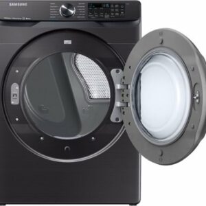 Samsung - 7.5 Cu. Ft. Stackable Smart Electric Dryer with Steam and Sensor Dry - Black Stainless Steel