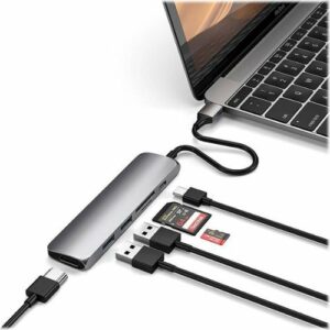 Satechi - Slim Multi-Port Adapter V2 with USB-C PD, 4K HDMI, Micro/SD Card Readers, USB 3.0 for MacBook, Windows Laptops - Space Gray