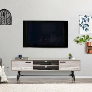 CorLiving - Aurora TV Bench with Splayed Legs, For TVs up to 85" - Distressed Light Grey, White Duotone