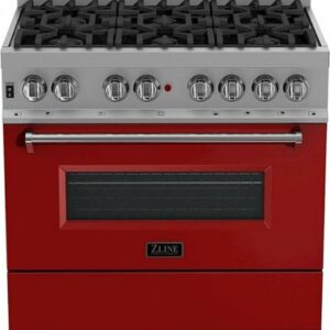 ZLINE - 4.6 cu. ft. Dual Fuel Range with Gas Stove and Electric Oven in Fingerprint Resistant Stainless Steel and Red Matte Door - Matte Red