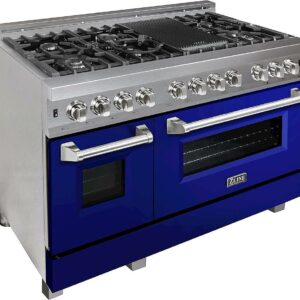 ZLINE - Dual Fuel Range with Gas Stove and Electric Oven in Fingerprint Resistant Stainless Steel - Blue Gloss