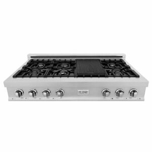 ZLINE - Porcelain Gas Stovetop, Fingerprint Resistant with 7 Gas Burners and Griddle - Stainless Steel