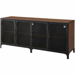 Walker Edison - Industrial Mesh Metal TV Stand Cabinet for Most Flat-Panel TVs Up to 70" - Dark Walnut