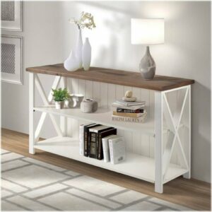 Walker Edison - 52" Solid Wood Farmhouse Storage Console - White/Rustic Oak