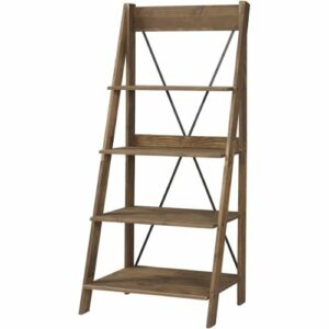 Walker Edison - Ladder Solid Pine Wood 4-Shelf Bookcase - Brown