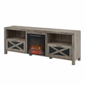 Walker Edison - 70" Modern Farmhouse Drop Door Cabinet Fireplace TV Stand for Most TVs up to 80" - Grey Wash