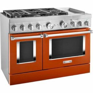 KitchenAid - Commercial-Style 6.3 Cu. Ft. Freestanding Double Oven Dual-Fuel True Convection Range with Self-Cleaning - Scorched Orange