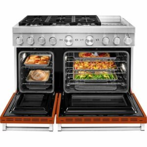 KitchenAid - Commercial-Style 6.3 Cu. Ft. Freestanding Double Oven Dual-Fuel True Convection Range with Self-Cleaning - Scorched Orange