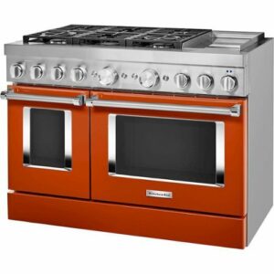 KitchenAid - Commercial-Style 6.3 Cu. Ft. Freestanding Double Oven Dual-Fuel True Convection Range with Self-Cleaning - Scorched Orange