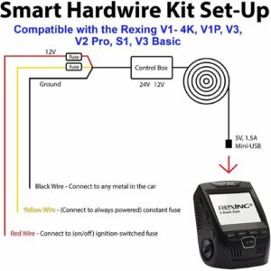 Smart Hardwire Kit Mini-USB Port for All Rexing Supercapacitor Models - Black