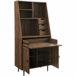 Walker Edison - 4 Drawer Cabinet Storage Computer Desk with Hutch - Dark Walnut