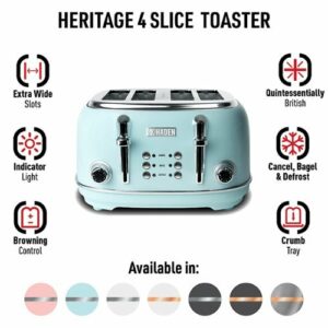 Haden - Heritage 4-Slice Toaster, Wide Slot for Bagels with Multi Settings - Turquoise