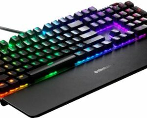 SteelSeries - Apex 5 Full Size Wired Mechanical Hybrid Blue Tactile & Clicky Switch Gaming Keyboard with RGB Backlighting - Black