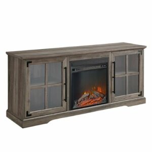 Walker Edison - Farmhouse Glass Door Long Handle Fireplace TV Stand for Most TVs up to 65" - Grey Wash