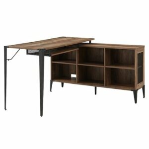 Walker Edison - L-Shaped Wood Corner Bookcase Computer Desk - Rustic Oak