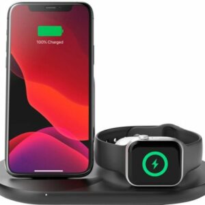 Belkin - 3-in-1 Wireless Charger - Fast Charging Stand for iPhone, Watch & AirPods - Qi-Certified Charger - Case Compatible - Black