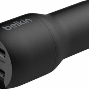 Belkin - 24W Dual USB Car Charger with Lightning Cable and 2 12W USB-A ports - fast charge iPhone, Samsung Galaxy, and more - Black