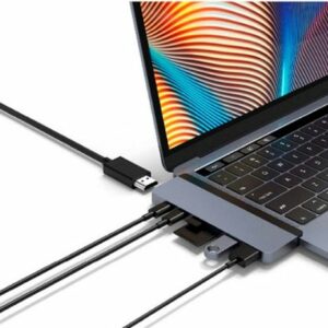 Hyper - DUO 7-Port USB-C Hub - USB-C Docking Station for Apple MacBook Pro and Air - Gray