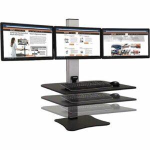 Victor - Electric Triple Monitor Standing Desk Riser - Black, Aluminum