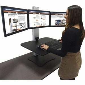 Victor - Electric Triple Monitor Standing Desk Riser - Black, Aluminum