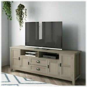 Simpli Home - Burlington SOLID WOOD 72 inch Wide Transitional TV Media Stand in Distressed Grey For TVs up to 80 inches - Distressed Gray