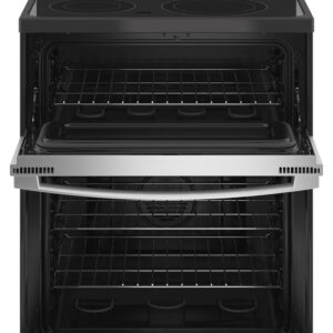 GE - 6.6 Cu. Ft. Freestanding Double Oven Electric Convection Range with Self-Steam Cleaning and No-Preheat Air Fry - Stainless Steel