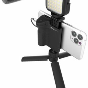 Digipower - Follow ME Vlogging Kit for Phones and Cameras – Includes Microphone, LED light, Bluetooth remote, phone grip and tripod