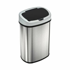 iTouchless - 13 Gallon Touchless Sensor Trash Can with AbsorbX Odor Control System, Stainless Steel Oval Shape Kitchen Bin - Silver