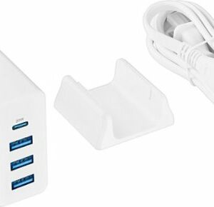 Insignia™ - 47W 4-Port Wall Charger with 1 USB-C & 3 USB Ports with 4ft Power Cord for iPhone, Samsung Smartphones, Tablets and More - White