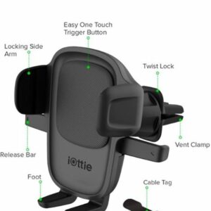 iOttie - Easy One Touch 5 Universal Air Vent & Flush Mount for Mobile Phones - Black