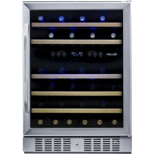 NewAir - 46-Bottle Dual Zone Built-in Wine Fridge with Quiet Operation with Beech Wood Shelves and Recessed Kickplate - Stainless Steel