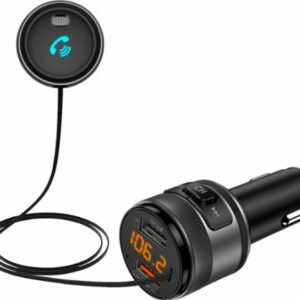 iSimple - Bluetooth 5.0 FM Transmitter with External Microphone for Music Streaming, Charging, and Hands-Free Calling - Black