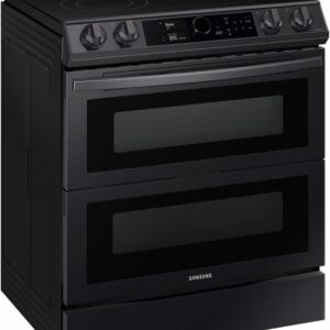 Samsung - 6.3 cu. ft. Flex Duo Front Control Slide-in Electric Range with Smart Dial, Air Fry & Wi-Fi - Black Stainless Steel