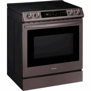 Samsung - 6.3 cu. ft. Front Control Slide-in Electric Convection Range with Smart Dial, Air Fry & Wi-Fi, Fingerprint Resistant - Tuscan Stainless Steel