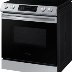 Samsung - 6.3 cu. ft. Front Control Slide-in Electric Range with Convection & Wi-Fi, Fingerprint Resistant - Stainless Steel