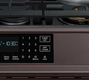 Samsung - 6.0 cu. ft. Front Control Slide-In Gas Convection Range with Air Fry & Wi-Fi, Fingerprint Resistant - Tuscan Stainless Steel