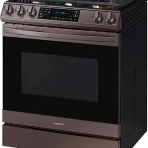 Samsung - 6.0 cu. ft. Front Control Slide-In Gas Convection Range with Air Fry & Wi-Fi, Fingerprint Resistant - Tuscan Stainless Steel