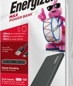 Energizer - MAX 5,000mAh Ultra-Slim, High Speed Universal Portable Charger for Apple, Android, Google, Samsung & USB Enabled Devices - Black